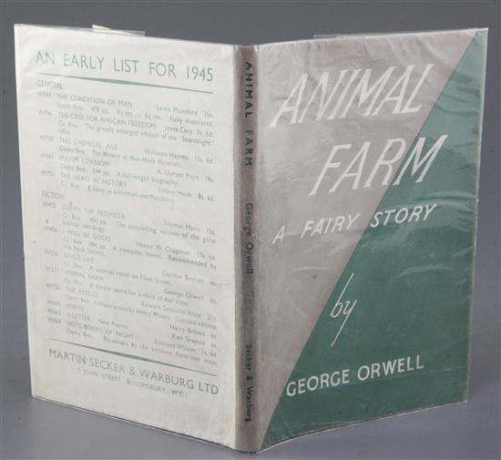 Orwell, George - Animal Farm, 1st edition 8vo, in repaired dj with Search Light books, ad on verso, London 1945